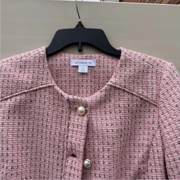 Liz Claiborne Charleston pink blazer jacket faux pearl buttons silver size 4 NWT - Picture 6 of 14